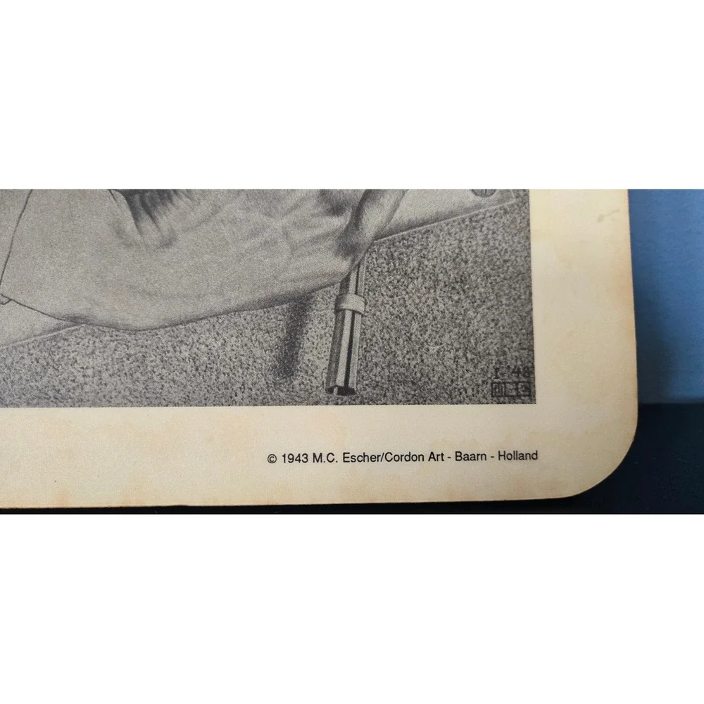 Vintage MC Escher Drawing Hands Mouse Pad Computer Expressions Art Print 1943